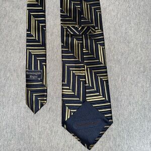 Ermenegildo Zegna Gold and Navy Geometric 100% Silk Tie